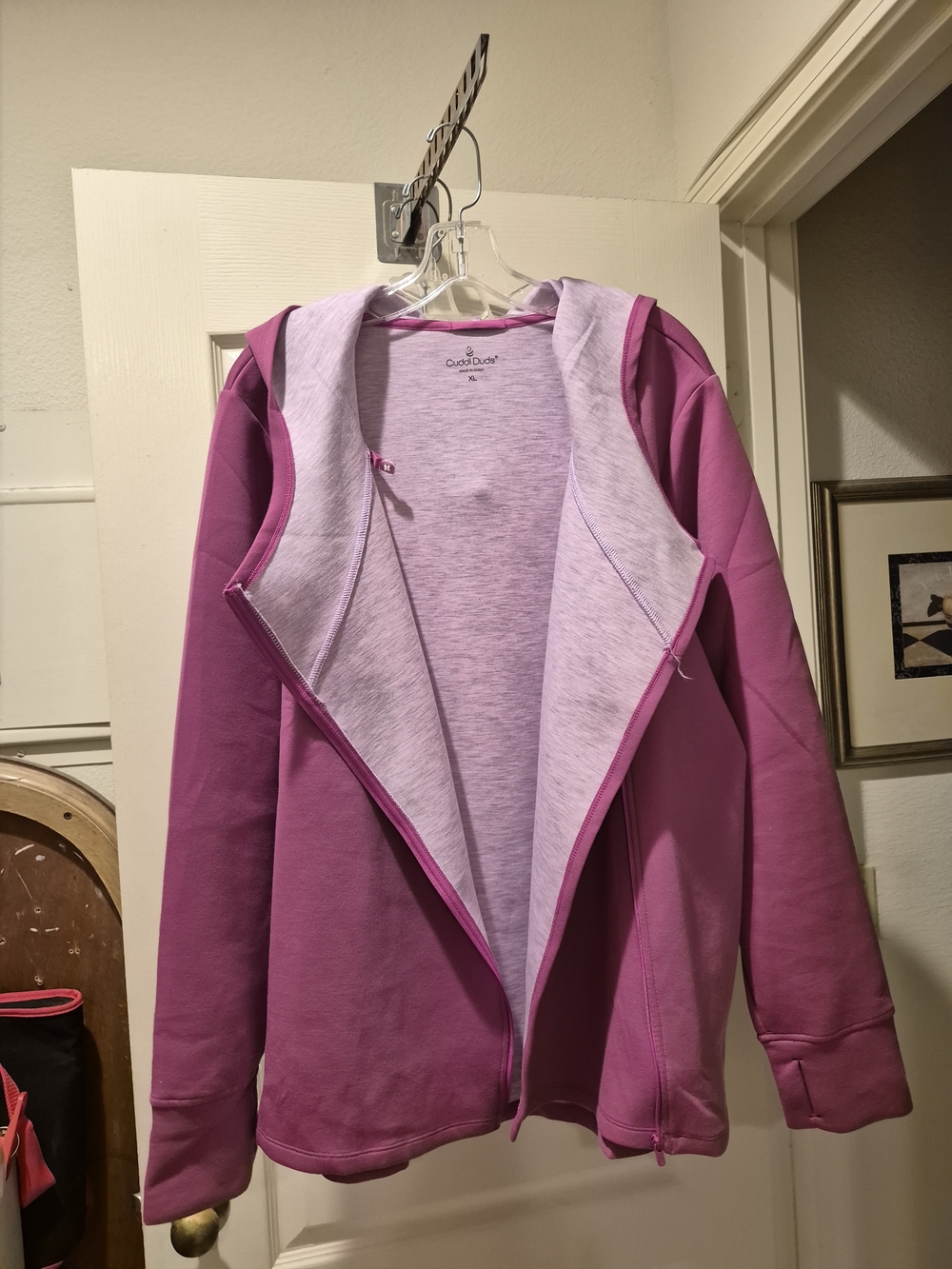 Cuddl Duds Pink Hooded Asymmetrical Zip Womens Sweat Jacket